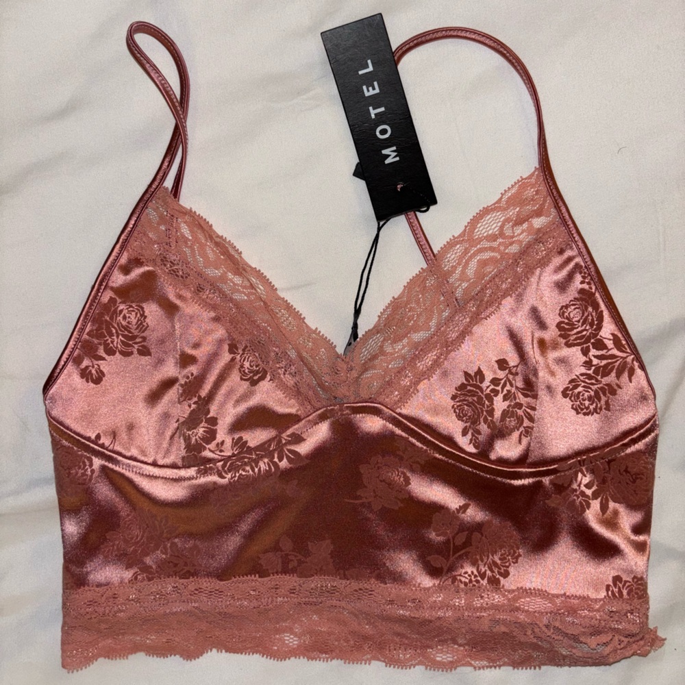 Motel Rocks Pink Satin Lace Bralette